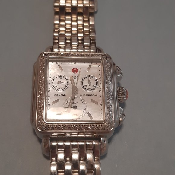 MICHELE Women's MW06P01A1026 Deco Diamond-Accented Stainless Steel Watch - Picture 1 of 6